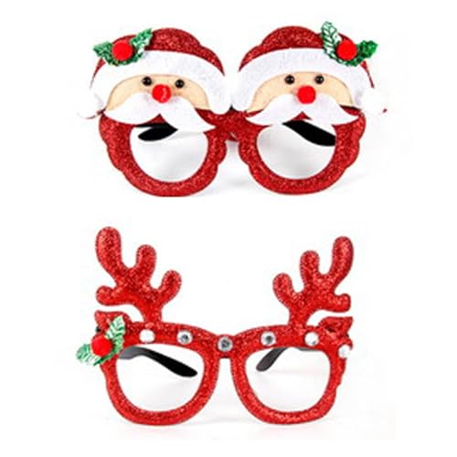 Weihnachten Brillen Rahmen, Lustige Weihnachtsfeier Brille, 3D Weihnachtskostüm Brillen, Geweih Dekoration Brillengestell Weihnachten, für Weihnachtenskostüm deko Partydekoration, 2 Stück von AIPWEYT Store