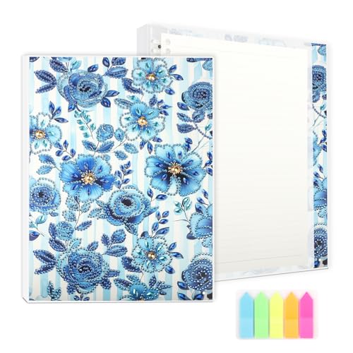 AIRDEA 120 Seiten 205 x 275 mm Liniert Diamond Painting Notizbuch, Collegeblock Notebook Diamond Painting Erwachsene, Ringbuch Notizbuch Spiralblock, Blaue Rosen Streifen von AIRDEA