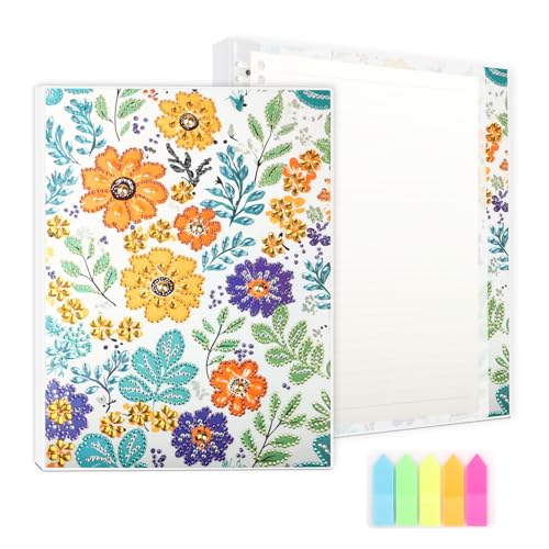 AIRDEA 120 Seiten 205 x 275 mm Liniert Diamond Painting Notizbuch, Collegeblock Notebook Diamond Painting Erwachsene, Ringbuch Notizbuch Spiralblock, Helle Blumen von AIRDEA