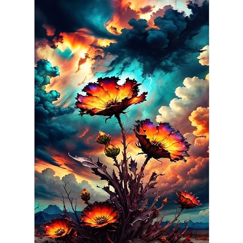 AIRDEA 30x40cm Diamond Painting Erwachsene, Blumen Sonnenuntergang Himmel 5D Diamond Painting Bilder Erwachsene, DIY Diamantmalerei Bastel Set Nach Zahlen Heimdekor Geschenk von AIRDEA