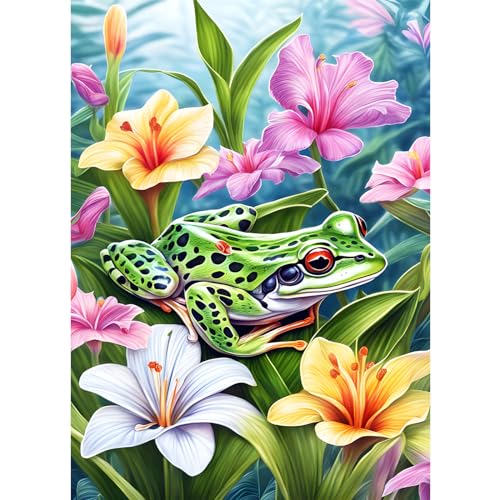 AIRDEA 30x40cm Diamond Painting Erwachsene, Prunkwinden-Blumen-Frosch 5D Diamond Painting Bilder Erwachsene, DIY Diamantmalerei Bastel Set Nach Zahlen Heimdekor Geschenk von AIRDEA