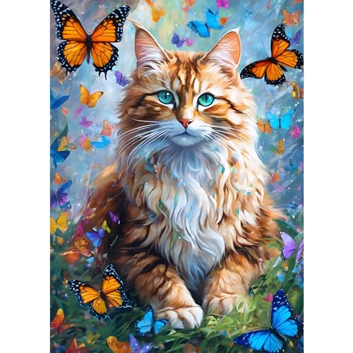 AIRDEA 30x40cm Diamond Painting Erwachsene, Schmetterlinge Katze 5D Diamond Painting Bilder Erwachsene, DIY Diamantmalerei Bastel Set Nach Zahlen Heimdekor Geschenk von AIRDEA