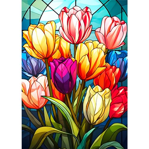 AIRDEA 5D Blühende Tulpenschönheit DIY Diamond Art Painting Kit Vollbohrer, Diamant Malerei Kristall Stickerei Kreuzstich, Bilder Gemälde nach Zahlen für Erwachsene Home Wanddekoration 30x40cm von AIRDEA