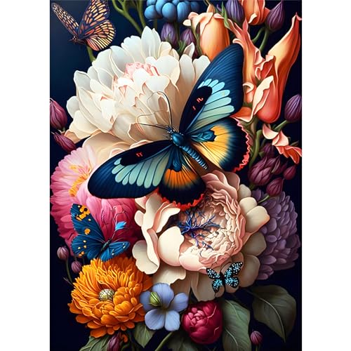 AIRDEA 5D Blumen Schmetterlinge Diamond Painting Erwachsene, DIY Diamond Painting Bilder Erwachsene, Diamantmalerei Bastel Set Nach Zahlen Heimdekor Geschenk 30x40cm von AIRDEA