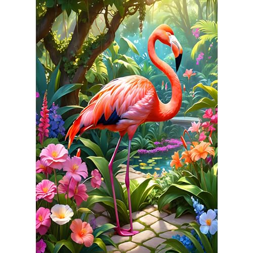 AIRDEA 5D Bunte Flamingo-Blume Diamond Painting Erwachsene, DIY Diamond Painting Bilder Erwachsene, Diamantmalerei Bastel Set Nach Zahlen Heimdekor Geschenk 30x40cm von AIRDEA