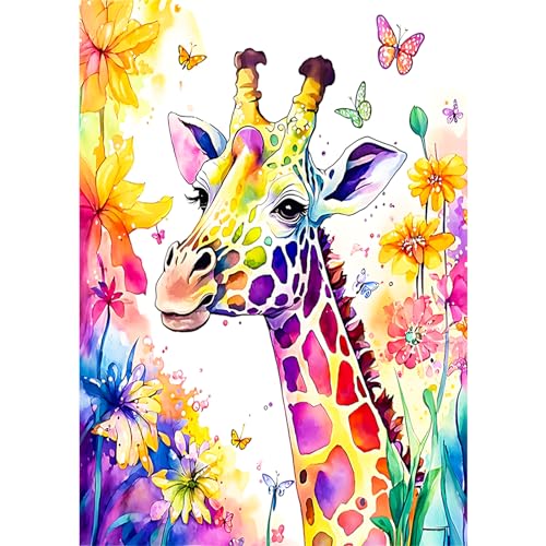 AIRDEA 5D Bunte Giraffen Blumen Diamond Painting Erwachsene Kits, DIY Diamond Painting Bilder, Mosaikherstellung Malen Nach Zahlen, Full Drill Malerei Kits für Home Wand Décor 30x40cm von AIRDEA