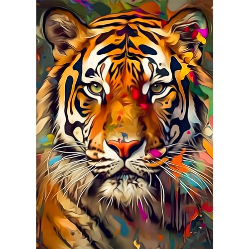 AIRDEA 5D Bunter Tiger Diamond Painting, Diamant Painting Erwachsene Set, Full Drill Bilder Diamant Malerei Poster Kreuzstich Kits 30x40cm von AIRDEA