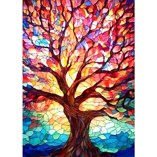 AIRDEA 5D Buntes Baum-Buntglas Diamond Painting Erwachsene, DIY Diamond Painting Bilder Erwachsene, Diamantmalerei Bastel Set Nach Zahlen Heimdekor Geschenk 30x40cm von AIRDEA