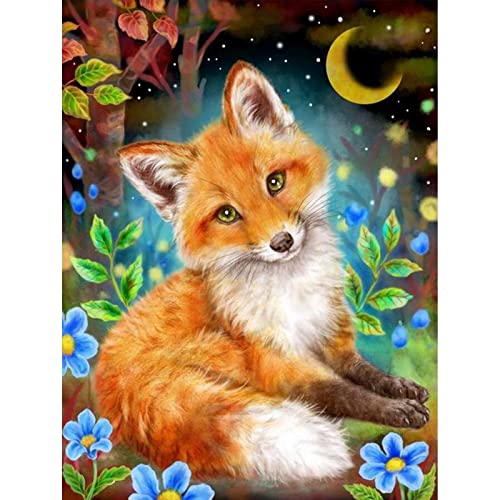 AIRDEA 5D Füchse Diamond Painting Bilder Anfänger,DIY Runder Vollbohrer Tier Diamant Painting Set für Erwachsene Kinder,malen nach Zahlen Füchse Blume Diamant Painting Bilder für Heim Dekor 30x40cm von AIRDEA