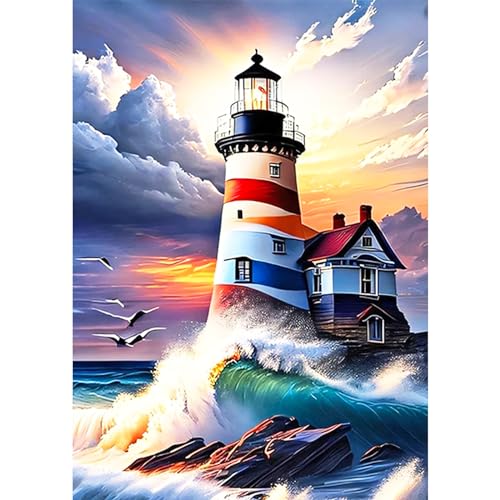 AIRDEA 5D Leuchtturm am Meer Diamond Painting, Diamant Painting Erwachsene Set, Full Drill Bilder Diamant Malerei Poster Kreuzstich Kits 30x40cm von AIRDEA