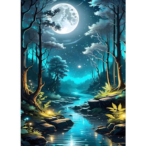 AIRDEA 5D Mond Waldlandschaft Diamond Painting Erwachsene, DIY Diamond Painting Bilder Erwachsene, Diamantmalerei Bastel Set Nach Zahlen Heimdekor Geschenk 30x40cm von AIRDEA