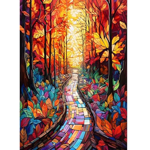 AIRDEA Ahornblatt Wald Buntglas Diamant Painting Bilder Kits, 5D Diamond Painting nach Zahlen Erwachsene, Full Diamant Bilder Stickerei Arts Craft Set für Wand Room Home Décor 30x40cm von AIRDEA