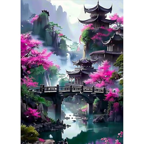 AIRDEA Landschaft Diamond Painting Erwachsene, DIY 5D Brücke Diamant Painting Bilder, Bastelset Erwachsene Frauen als Haus Wanddeko 30x40 cm von AIRDEA