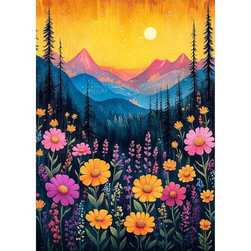 AIRDEA Berg Diamond Painting Erwachsene, DIY 5D Blumen Diamant Painting Bilder, Bastelset Erwachsene Frauen als Haus Wanddeko 30x40 cm von AIRDEA