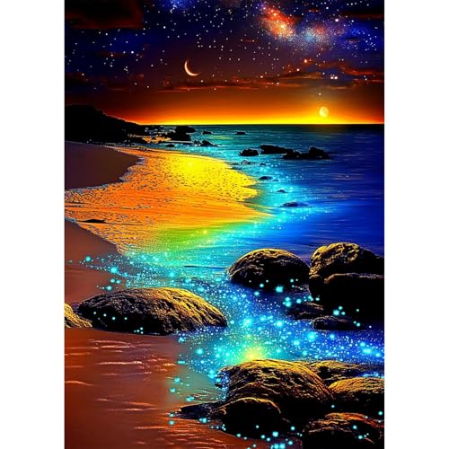 AIRDEA Strand Diamond Painting Erwachsene, DIY 5D Mondlicht Diamant Painting Bilder, Bastelset Erwachsene Frauen als Haus Wanddeko 30x40 cm von AIRDEA