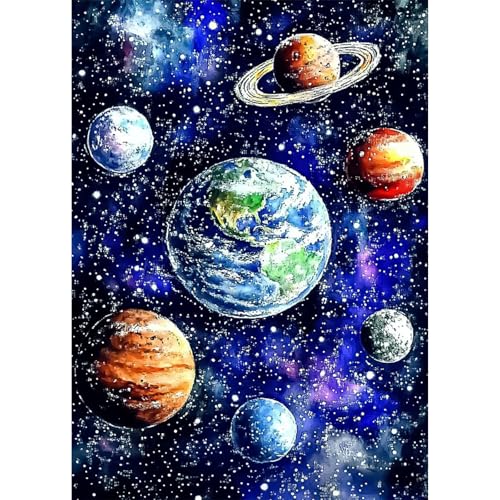 AIRDEA Planeten Diamond Painting Erwachsene, DIY 5D Universum Diamant Painting Bilder, Bastelset Erwachsene Frauen als Haus Wanddeko 30x40 cm von AIRDEA