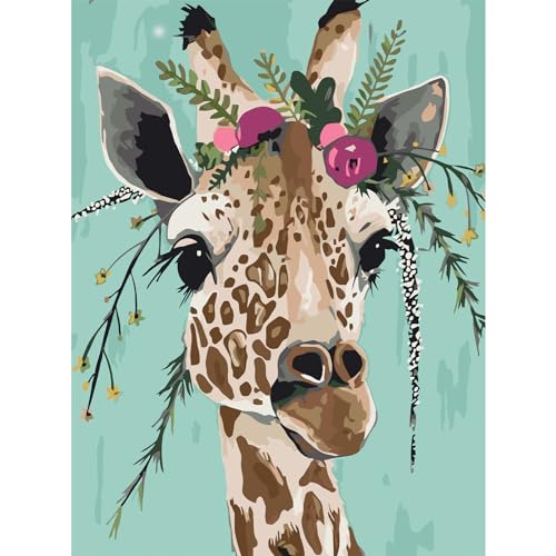 AIRDEA Blumengiraffe Malen Nach Zahlen Erwachsene, DIY Malen Nach Zahlen, Handgemalt Ölgemälde Kit für Anfänger Erwachsene Mit 3-Pinseln und Acrylfarbe, Inneneinrichtung 30X40CM von AIRDEA