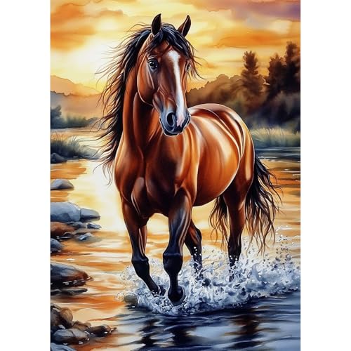 AIRDEA Brauner Pferdefluss Diamond Painting Erwachsene Bilder Set 30x40 cm von AIRDEA