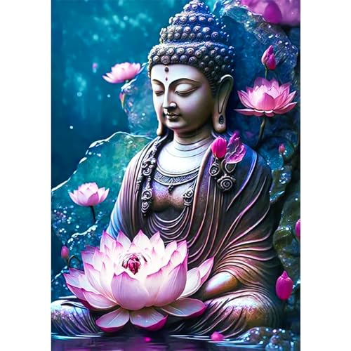 AIRDEA Buddha Lotus Diamond Painting Kits für Erwachsene, DIY 5D Diamond Art Paint mit runden Diamond, Full Drill Gem Art Painting Kit für Home Wall Decor Geschenke 30x40cm von AIRDEA