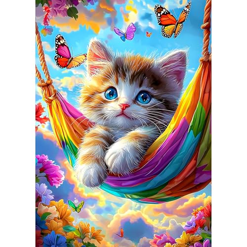 AIRDEA Katze Diamond Painting Erwachsene, DIY 5D Bunte Blume Diamant Painting Bilder, Bastelset Erwachsene Frauen als Haus Wanddeko 30x40 cm von AIRDEA