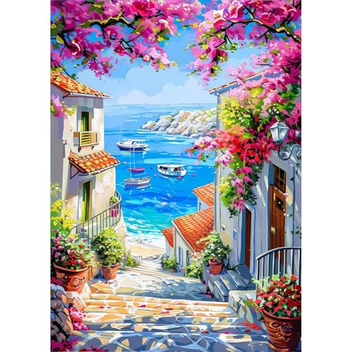 AIRDEA Buntes Küstendorf Diamond Painting Erwachsene Bilder Set 30x40 cm von AIRDEA