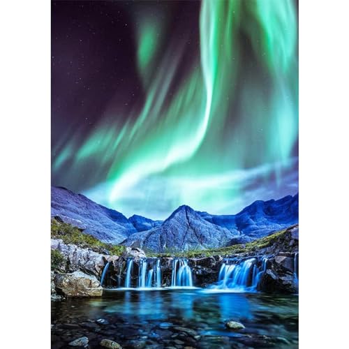 AIRDEA DIY 5D Grüne Aurora Nacht Diamant Malerei, Full Round Drill Diamond Painting Set, Full Runden Steine Diamanten Stickerei Strass Erwachsene Malen nach Zahlen Perlen Bilder 30x40cm von AIRDEA