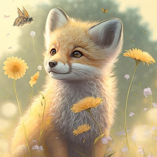 AIRDEA DIY Baby Fuchs Diamond Painting Set Erwachsene Kinder, Blumen Diamant Painting Bilder 5D Diamant Kunst Niedlicher Fuchs Diamant Malerei Set Cross Stickerei Malerei Kits 30x30 cm von AIRDEA