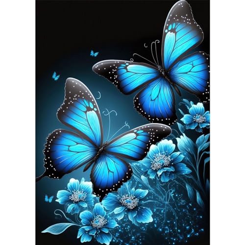 AIRDEA DIY Blauer Schmetterling Diamond Painting Set Erwachsene Kinder, Blumen Diamant Painting Bilder 5D Fantasie Diamant Kunst Diamant Malerei Set Cross Stickerei Malerei Kits für Heimdekor 30x40 cm von AIRDEA