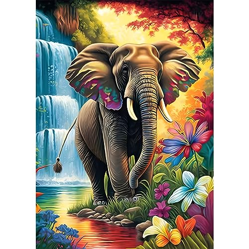 AIRDEA DIY Elefant Diamond Painting Set Erwachsene Kinder, Fantasie Diamant Painting Bilder 5D Blumen Diamant Kunst Wasserfall Diamant Malerei Set Cross Stickerei Malerei Kits für Heimdekor 30x40 cm von AIRDEA