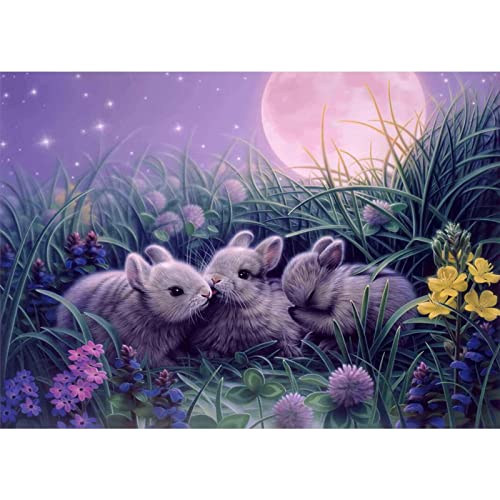 AIRDEA DIY Hase Diamond Painting Set Erwachsene, Mond Diamant Painting Bilder 5D Blume Diamant-Kunst Kits Kinder Tier Diamant Malerei Set Cross Stickerei Malen Nach Zahlen Kits für Heimdekor 30x40cm von AIRDEA