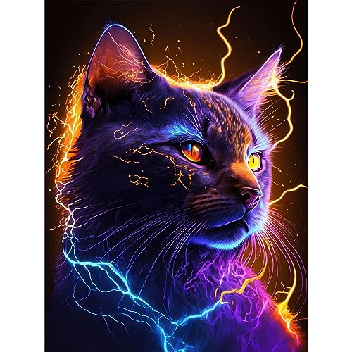 AIRDEA DIY Katze Diamond Painting Set Erwachsene Kinder, Fantasie Diamant Painting Bilder 5D Blitzschlag Diamant Kunst Tier Diamant Malerei Set Cross Stickerei Malerei Kits für Heimdekor 30x40 cm von AIRDEA