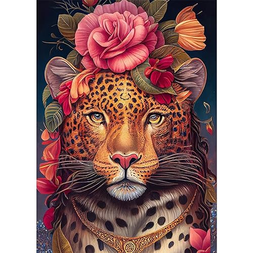 AIRDEA DIY Leopard Diamond Painting Set Erwachsene Kinder, Diamant Painting Bilder 5D Blumen Diamant Kunst Tiere Diamant Malerei Set Cross Stickerei Fantasie Malerei Kits für Heimdekor 30x40 cm von AIRDEA