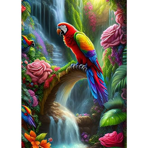 AIRDEA DIY Papagei Diamond Painting Set Erwachsene Kinder, Landschaft Diamant Painting Bilder 5D Wasserfall Diamant Kunst Blumen Diamant Malerei Set Cross Stickerei Malerei Kits für Heimdekor 30x40 cm von AIRDEA