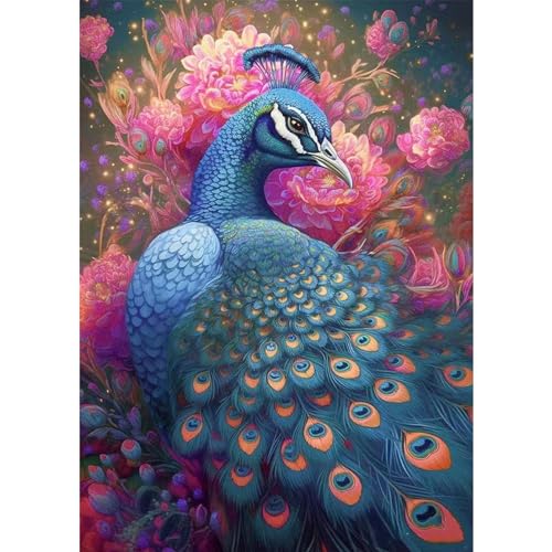 AIRDEA DIY Pfau Diamond Painting Set Erwachsene Kinder, Blauer Pfau Diamant Painting Bilder 5D Blumen Diamant Kunst Pfau Diamant Malerei Set Cross Stickerei Malerei Kits für Heimdekor 30x40 cm von AIRDEA