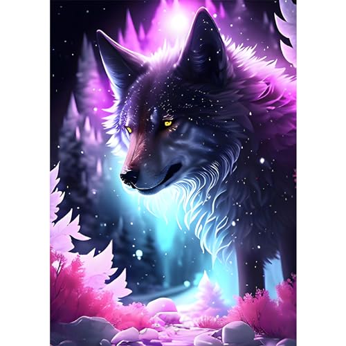 AIRDEA DIY Wolf Diamond Painting Set Erwachsene Kinder, Fantasie Diamant Painting Bilder 5D Blumen Diamant Kunst Tier Diamant Malerei Set Cross Stickerei Malerei Kits für Heimdekor 30x40 cm von AIRDEA