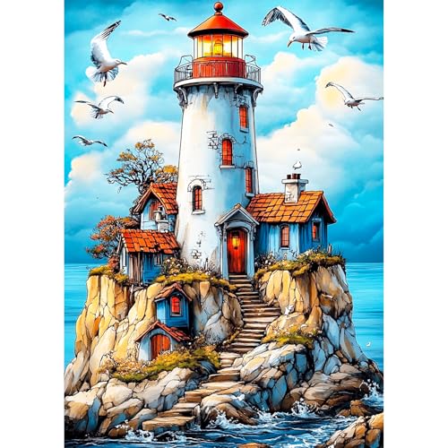 AIRDEA Leuchtturm Diamond Painting Erwachsene, DIY 5D Ozean Diamant Painting Bilder, Bastelset Erwachsene Frauen als Haus Wanddeko 30x40 cm von AIRDEA