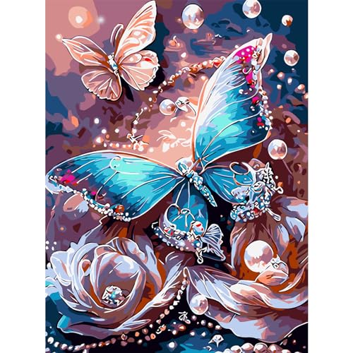 AIRDEA Fantasie Schmetterling Blumen Malen Nach Zahlen Erwachsene, DIY Malen Nach Zahlen, Handgemalt Ölgemälde Kit für Anfänger Erwachsene Mit 3-Pinseln und Acrylfarbe, Inneneinrichtung 30X40CM von AIRDEA