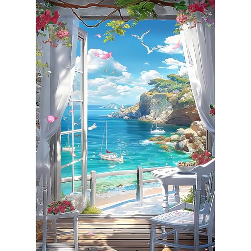 AIRDEA Fenster Meer Landschaft Diamond Painting Erwachsene Bilder Set 30x40 cm von AIRDEA