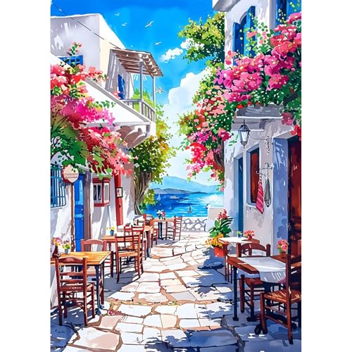 AIRDEA Griechische Straßenlandschaft Diamond Painting Erwachsene Bilder Set 30x40 cm von AIRDEA