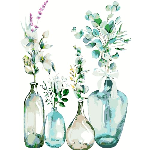 AIRDEA Grüne Pflanze Blumenvase Malen Nach Zahlen Erwachsene, DIY Malen Nach Zahlen, Handgemalt Ölgemälde Kit für Anfänger Erwachsene Mit 3-Pinseln und Acrylfarbe, Inneneinrichtung 30X40CM von AIRDEA