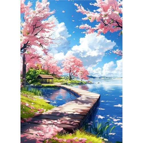 AIRDEA Seelandschaft Diamond Painting Erwachsene, DIY 5D Kirschbaum Diamant Painting Bilder, Bastelset Erwachsene Frauen als Haus Wanddeko 30x40 cm von AIRDEA