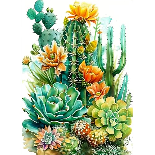 AIRDEA Kakteen Sukkulenten Diamond Painting Erwachsene, DIY 5D Pflanzenlandschaft Diamant Painting Bilder, Bastelset Erwachsene Frauen als Haus Wanddeko 30x40 cm von AIRDEA