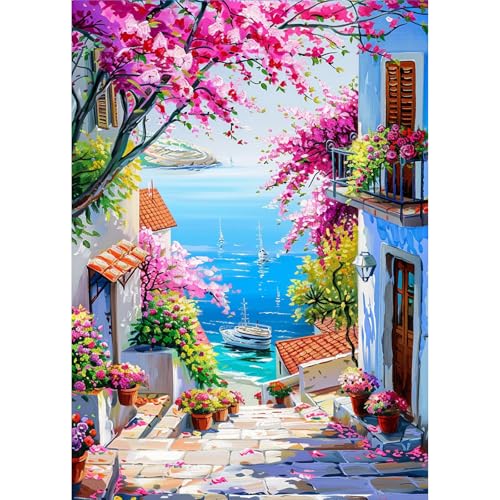 AIRDEA Küste Rosa Blüten Diamond Painting Erwachsene Bilder Set 30x40 cm von AIRDEA