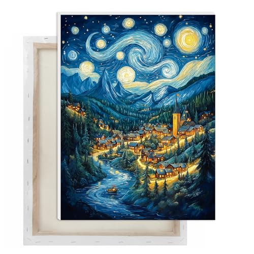 AIRDEA Mond Malen nach Zahlen Erwachsene, Wald DIY Handgemalt Ölgemälde Kit, Paint by Numbers mit 3-Pinseln und Acrylfarbe 30x40 cm (Gerahmt) von AIRDEA