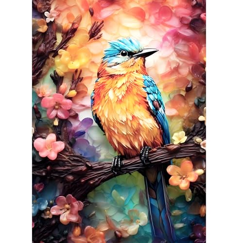 AIRDEA Niedliche lebendige Vogelblumen Diamant Painting Bilder Kits, 5D Diamond Painting nach Zahlen Erwachsene, Full Diamant Bilder Stickerei Arts Craft Set für Wand Room Home Décor 30x40cm von AIRDEA