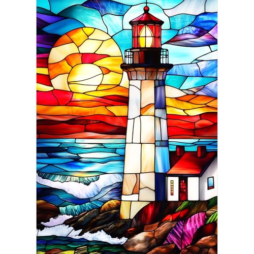 AIRDEA Leuchtturm Diamond Painting Erwachsene, DIY 5D Sonnenuntergang Diamant Painting Bilder, Bastelset Erwachsene Frauen als Haus Wanddeko 30x40 cm von AIRDEA