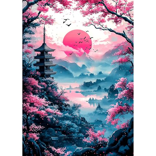 AIRDEA Berg Diamond Painting Erwachsene, DIY 5D Sonnenuntergang Diamant Painting Bilder, Bastelset Erwachsene Frauen als Haus Wanddeko 30x40 cm von AIRDEA