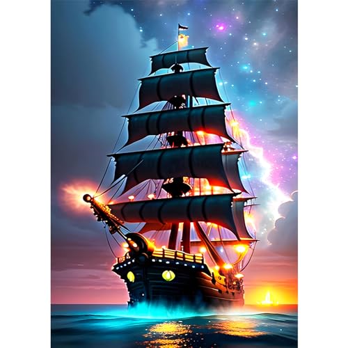 AIRDEA Piratenschiff Diamond Painting Set für Erwachsene, Diamond Painting Kits, 5D Diamant Malerei Set, DIY Diamantmalerei Basteln Bilder Arts als Geschenk für Home Wand Décor 30x40cm von AIRDEA