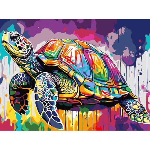 AIRDEA Regenbogen schildkröTe Malen Nach Zahlen Erwachsene, DIY Malen Nach Zahlen, Handgemalt Ölgemälde Kit für Anfänger Erwachsene Mit 3-Pinseln und Acrylfarbe, Inneneinrichtung 40X30CM von AIRDEA