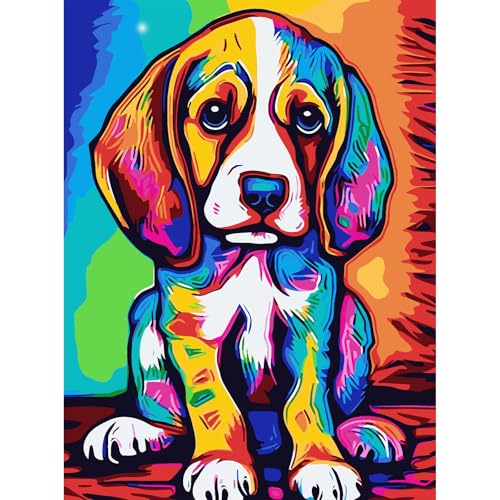 AIRDEA Regenbogenhund Malen Nach Zahlen Erwachsene, DIY Malen Nach Zahlen, Handgemalt Ölgemälde Kit für Anfänger Erwachsene Mit 3-Pinseln und Acrylfarbe, Inneneinrichtung 30X40CM von AIRDEA